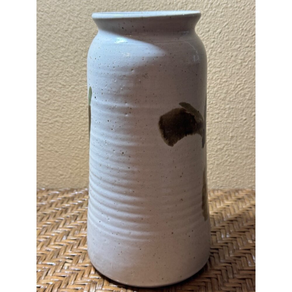 Handcrafted Ceramic Vase With Abstract Green & Brown Brush Strokes Signed - Picture 4 of 10